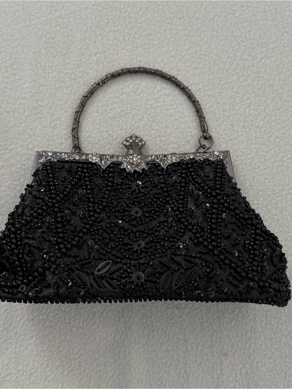 Vintage-Inspired Black Beaded Evening Handbag